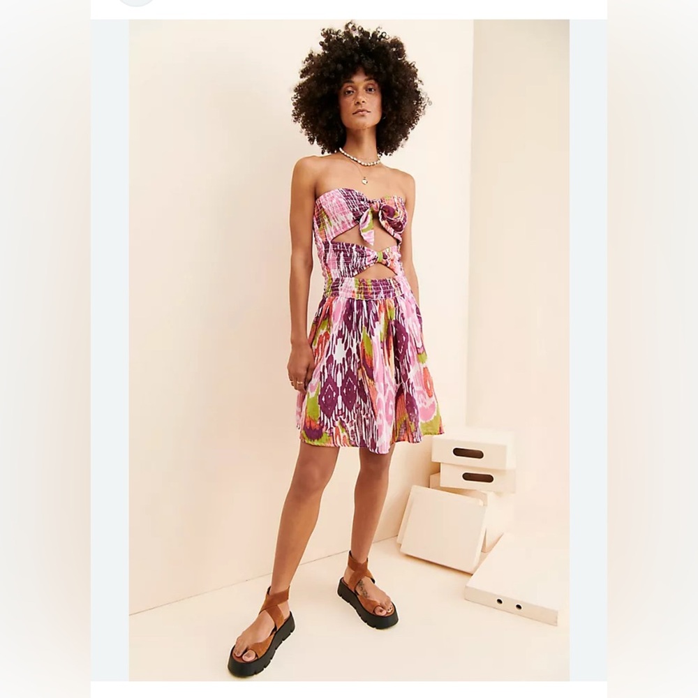 Anthropologie Reversible Smocked Mini Dress large Petite LP $98